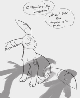dialogue feral male offscreen_character silhouette silhouetted_body sitting solo text xxbrewbeastxx nintendo pokemon eeveelution generation_2_pokemon pokemon_(species) umbreon english_text hi_res