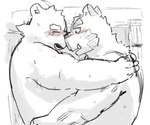 anthro blush bodily_fluids duo eyes_closed hug kemono male male/male sweat tears youzo3322 knights_college hermann_(knights_college) paul_pfitzner mammal suid suina sus_(pig) wild_boar