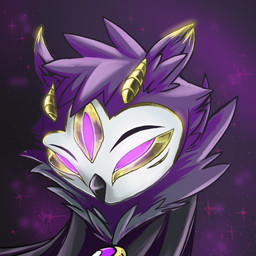 3_eyes anthro cape clothing feathers gold_(metal) grey_body horn magic male multi_eye purple_body purple_eyes purple_feathers solo yellow_horn nightowl hellaverse helluva_boss avian bird deity owl owl_demon 1:1 hi_res icon