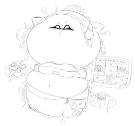 air_inflation anthro belly belly_expansion big_belly big_breasts big_cheeks big_ears big_head black_eyes blush bodily_fluids body_inflation bottomwear breast_expansion breasts cheek_expansion clothing ear_expansion ear_piercing electronics expansion eyebrows eyelashes eyes_closed female floating group hair head_expansion headgear headwear huge_belly huge_breasts huge_cheeks huge_ears huge_head humanoid_pointy_ears hyper hyper_belly hyper_breasts hyper_cheeks hyper_ears hyper_head hyper_inflation immobile inflation laugh laughing_at_another male motion_lines navel not_furry_focus onomatopoeia pants piercing pointy_ears pseudo_hair puffed_cheeks shirt sound_effects spherical_inflation sweat sweatdrop swelling television tentacle_hair tentacles text tight_clothing topwear trio white_body white_bottomwear white_clothing white_ears white_eyebrows white_eyelashes white_hair white_headwear white_pants white_shirt white_skin white_topwear beeblimp nintendo splatoon big_man_(splatoon) frye_(splatoon) shiver_(splatoon) animal_humanoid aquatic aquatic_humanoid cephalopod cephalopod_humanoid fish humanoid inkling mollusk mollusk_humanoid octarian octoling ray_(fish) stingray 2026 digital_media_(artwork) english_text hi_res monochrome sketch