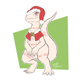 4_toes abstract_background albino anthro bell belly belly_markings big_tail biped blush capelet capelet_only christmas_clothing christmas_headwear clothing cute_fangs digitigrade eyelashes fangs feet female flat_chested front_view hat headgear headwear holidays jingle_bell leg_markings long_neck long_tail looking_up markings mostly_nude neck_markings pink_markings raised_tail red_capelet red_clothing red_eyes round_head santa_hat simple_background smile solo standing tail tail_markings tailbutt teeth thick_tail thigh_markings three-quarter_view toes tribal tribal_markings underbite white_body white_skin white_tail nekostar christmas overlord_(series) crusch_lulu lizard lizardman lizardman_(overlord) reptile scalie 1:1 2018 dated digital_drawing_(artwork) digital_media_(artwork) hi_res signature