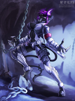 5_fingers anthro clothed clothing detailed_background female fingers open_mouth smile solo teeth tongue allatir helltaker judgement_(helltaker) 2020 3:4 digital_media_(artwork) hi_res
