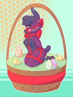anthro basket bdsm bedroom_eyes big_ears blue_hair blue_piercing bondage bound bow_ribbon breasts cheek_tuft container ear_piercing easter_basket easter_egg erect_nipples facial_tuft female fluffy fluffy_hair fluffy_tail hair harness holidays licking licking_lips licking_own_lips multiple_piercings muzzle_(object) muzzled narrowed_eyes nipples piercing pink_piercing purple_body red_harness red_ribbon ribbons seductive self_lick short_hair solo submissive submissive_anthro submissive_female tail tongue tongue_out tuft yellow_piercing sammywhich easter peeps lagomorph leporid mammal rabbit 3:4
