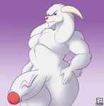 annoyed anthro balls big_balls big_penis blush chest_tuft facial_hair floppy_ears genitals goatee hand_on_hip horn huge_balls huge_penis humanoid_genitalia humanoid_penis male nude penis solo tuft dedoarts fan_character leiras boss_monster_(undertale) bovid caprine goat mammal