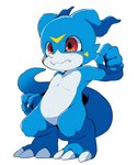 2017 3_toes 5:6 5_fingers ambiguous_gender anthro bandai_namco barefoot biped blush claws countershading dagasi daww digimon digimon_(species) fangs feet fingers hi_res red_eyes scalie simple_background solo standing teeth toes veemon young