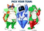 anthro biped blue_clothing blue_legwear blue_panties blue_thigh_highs blue_underwear blush bodily_fluids bulge clothing eyewear eyewear_on_head femboy fingerless_gloves fur gesture gloves goggles goggles_on_head green_clothing green_legwear green_panties green_thigh_highs green_underwear group handwear legwear looking_at_viewer machine male male_anthro nipples orange_body orange_fur panties red_clothing red_legwear red_panties red_thigh_highs red_underwear short_stack slightly_chubby slightly_chubby_anthro slightly_chubby_male smile smiling_at_viewer sweat thigh_highs trio underwear waving waving_at_viewer white_body white_fur artbyyellowdog astro_bot_(series) blinx_the_time_sweeper mario_bros microsoft nintendo xbox xbox_game_studios astro_(astro_bot) blinx domestic_cat felid feline felis mammal robot yoshi 2025 absurd_res digital_media_(artwork) hi_res