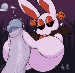 3_toes anthro big_butt big_penis black_sclera bodily_fluids butt cape clothing duo ear_piercing ear_ring erection eyelashes feet femboy foot_fetish foot_play footjob fur genital_fluids genitals half-closed_eyes heart_symbol holidays huge_butt huge_penis male male/male moon narrowed_eyes night offscreen_character orange_eyes outercourse penile penis piercing precum ring_piercing seductive sex shortstack shortstack_male solo_focus thick_thighs toes vein veiny_penis white_body white_fur virito halloween mel_doce_(virito) lagomorph leporid mammal rabbit 2022 absurd_res digital_media_(artwork) hi_res