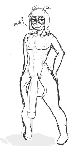 anthro balls bandage big_balls big_penis blush bodily_fluids churning_balls cum excessive_cum excessive_genital_fluids eyewear femboy flirting flirting_look flirting_with_viewer freckles genital_fluids genitals glans glasses huge_penis humanoid_genitalia humanoid_penis inviting male oozing_cum penis solo standing thick_thighs bisowa cly_(bisowa) hi_res monochrome sketch unfinished