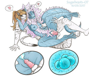 anthro anthro_on_anthro anthro_penetrated anthro_penetrating anthro_penetrating_anthro anthrofied black_body black_fur blue_body bodily_fluids breasts brown_eyes brown_hair claws cum cum_in_uterus cum_in_vagina cum_inside duo ejaculation fangs female female_penetrated fluffy fluffy_tail fur genital_fluids genitals hair heart_symbol horn impregnation internal interspecies looking_pleasured male male/female male_penetrating male_penetrating_female multicolored_hair multiple_ova nipples open_mouth open_smile ovum penetration penile penile_penetration penis penis_in_vagina purple_eyes sex simple_background smile sperm_cell tail teeth two_tone_hair uterus vaginal vaginal_penetration vein veiny_penis vulva white_background white_body white_fur vipery-07 fluffy_(vipery-07) fluffzilla_(vipery-07) felid feline kaiju mammal pantherine scalie tiger