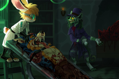 3_toes 4_fingers anthro belt belt_buckle black_nose blood bodily_fluids bone brain buckle candle chest_tuft claws clothed clothing corpse death detailed_background exposed_bone eyewear feet fingers fur glasses goggles gore green_eyes green_sclera group guts hair intestines lying male on_back open_mouth organs paws standing teeth toe_claws toes tongue tongue_out tuft skeleion ash_bunny_(skeleion) toby_wolfkat canid canine canis domestic_dog husky lagomorph leporid mammal nordic_sled_dog rabbit spitz 2019 3:2 digital_media_(artwork) shaded