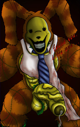 analog_horror anthro balls big_balls big_penis blood bodily_fluids dark_eyes dialogue fur genital_fluids genitals horror_(theme) jumpscare male male/male mask muscular muscular_anthro muscular_male orange_body orange_fur penis precum scary sex_toy smile smiling_at_viewer solo teratophilia vein veiny_penis yellow_body acqua_lizard the_return_of_the_pumpkin_rabbit the_walten_files lorenzo_waterman_(the_walten_files) pumpkin_rabbit humanoid lagomorph leporid mammal monster monstrous_humanoid rabbit spirit absurd_res hi_res