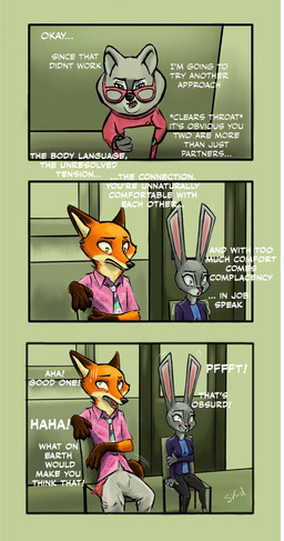accessory anthro awkward_moment awkward_smile brown_body brown_fur clipboard clothed clothing dialogue eyewear female fur glasses grey_body grey_fur group male necktie orange_body orange_fur pink_clothing pink_shirt pink_topwear pointy_ears rabbit_ears romantic romantic_ambiance shirt text therapist therapy topwear trio wearing_glasses skidibly disney zootopia dr._fuzzby judy_hopps nick_wilde canid canine european_rabbit fox lagomorph leporid macropod mammal marsupial oryctolagus quokka rabbit red_fox true_fox comic english_text hi_res