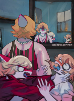 5_fingers anthro blonde_hair bone_frill breasts cleavage clothed clothing dress female fingers frill_(anatomy) gem group hair inside jacket jewelry long_hair magenta_body magenta_scales mature_anthro mature_female mirror mirror_reflection multicolored_body multicolored_scales necklace orange_body orange_scales pearl_(gem) pearl_necklace pink_body pink_scales red_clothing red_jacket red_topwear reflection scales short_hair snout teal_eyes text topwear trio two_tone_body two_tone_scales white_body white_scales deadassspider cavemanon_studios goodbye_volcano_high i_wani_hug_that_gator ko_op_(game_developer) snoot_game cassandra_(snoot_game) mia_moretti naomi_(gvh) dinosaur hadrosaurid ornithischian ornithopod parasaurolophus prehistoric_species reptile scalie 2025 absurd_res artist_name digital_drawing_(artwork) digital_media_(artwork) hi_res watermark daughter_(lore) mother_(lore) mother_and_child_(lore) mother_and_daughter_(lore) parent_(lore) parent_and_child_(lore) parent_and_daughter_(lore) sibling_(lore) sister_(lore) sisters_(lore)