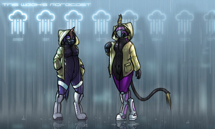 anthro boots clothing coat duo female footwear gas_mask horn latex mask neoprene raincoat raining reflection science_fiction shoes topwear water wetsuit krd hasbro my_little_pony mythology adelaide_(krd) fan_character fizzy_forte_(oc) dragon equid equine kirin kirin_(mlp) mammal mythological_creature mythological_equine mythological_scalie scalie unicorn hi_res story story_in_description trans_(lore) trans_woman_(lore)