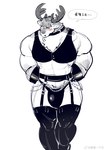 anthro antlers biped blush bulge clothed clothing crossdressing horn lingerie male muscular muscular_anthro muscular_male solo text 1500jiangbao deer mammal chinese_text hi_res translated