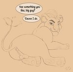 anus backsack balls butt claws dialogue feral genitals looking_at_viewer looking_back male pawpads puffy_anus solo text young young_feral theoryofstrings disney the_lion_guard the_lion_king kion_(the_lion_guard) felid lion mammal pantherine 2020 english_text hi_res monochrome