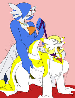 abdominal_bulge ahegao alternate_color ambiguous_penetration anthro blonde_hair blue_hair duo female from_behind_position hair leash leash_pull looking_pleasured male male/female penetration sex tongue tongue_out nevan_nedall_(colorist) thelionfish nintendo pokemon daffodil_squeaks_(character) fan_character nevan_nedall gardevoir generation_3_pokemon pokemon_(species) digital_media_(artwork) hi_res