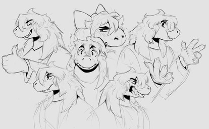 accessory anthro bow_ribbon claws clothed clothed_female clothing eyes_closed female grin hair hair_accessory hair_bow hair_ribbon messy_hair ribbons sharp_teeth shirt smile solo teeth toothy_grin topwear sharkrags deltarune undertale_(series) susie_(deltarune) dinosaur prehistoric_species reptile scalie hi_res sketch sketch_page