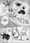 2024 abs absurd_res anthro biped black_and_white bottomwear boxing boxing_gloves bun_bash clothing comic dialogue duo english_text fight footwear gary_(peculiart) handwear hare hi_res lagomorph leporid male mammal monochrome motion_lines muscular muscular_anthro muscular_male niko_(peculiart) peculiart rabbit shoes shorts sneakers sound_effects speech_bubble sport text