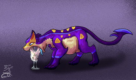 blue_eyes bodily_fluids bone bone_disposal countershading death disposal drooling feral feral_pred feral_prey male male_pred male_prey open_mouth paws purple_body quadruped saliva same_size_vore skull tan_body vore weight_gain gyrotech silent_e nintendo pokemon arrox blitz_(gyro) fan_character generation_2_pokemon generation_5_pokemon liepard pokemon_(species) quilava