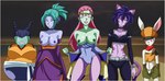 anthro areola biped breasts camel_toe ear_fins exposed_breasts exposed_underwear female fin front_view genital_outline glowing glowing_eyes group hypnosis looking_at_viewer mind_control nipples pose pussy_outline standing tongue tongue_out electrickronos dragon_ball dragon_ball_super caway dercori hop_(dragon_ball) hopp_(dragon_ball) monna sorrel alien alien_humanoid animal_humanoid cat_humanoid felid felid_humanoid feline feline_humanoid humanoid lagomorph leporid mammal mammal_humanoid marine marine_humanoid rabbit 2021 cel_shading digital_drawing_(artwork) digital_media_(artwork) hi_res portrait shaded three-quarter_portrait