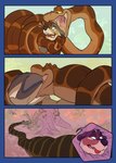 abdominal_bulge anthro coiling duo feral head_first male neck_bulge oral_vore swallowing vore dominohyena the_jungle_book kaa_(jungle_book) mammal mustelid otter reptile scalie snake comic hi_res