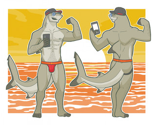 5_fingers 5_toes abs anthro areola arm_hair barefoot baseball_cap beard belly_hair biceps biped black_clothing black_fin black_hat black_headwear blue_eyewear blue_sunglasses body_hair bulge butt cellphone chest_hair clothing countershading deltoids dipstick_fins dorsal_fin electronics eyewear facial_hair feet fin fingers flexing flexing_bicep gills grey_areola grey_body grey_fin grey_nipples hat headgear headwear holding_cellphone holding_object holding_phone holding_smartphone humanoid_feet humanoid_hands jockstrap leg_hair male male_anthro multicolored_clothing multicolored_jockstrap multicolored_underwear muscular muscular_anthro muscular_male navel neck_gills nipples non-mammal_nipples outline pecs phone plantigrade red_clothing red_hat red_headwear red_jockstrap red_underwear sea sharp_teeth sky smartphone smile smirk solo standing sun sunglasses sunset tail tail_fin teeth toes two_tone_clothing two_tone_fin two_tone_hat two_tone_jockstrap two_tone_underwear underwear water white_outline yellow_clothing yellow_jockstrap yellow_sky yellow_underwear snarkysardine aquatic blacktip_reef_shark carcharhinus fish reef_shark requiem_shark shark hi_res