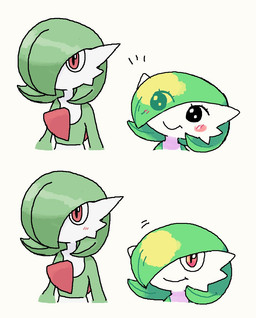 duo female hair hair_over_eye pointy_ears simple_background smile white_background melfunnysmell nintendo pokemon gaba_(melfunnysmell) gardevoir generation_3_pokemon humanoid pokemon_(species) hi_res