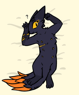 anthro bed belly belly_nipples breasts claws dipstick_tail female flat_chested fur furniture horn looking_at_viewer lying markings multi_nipple nipples nude on_back on_bed presenting presenting_belly presenting_breasts question_mark scar simple_background solo stretching tail tail_markings yellow_eyes yellow_sclera bizart scav_prototype canid canine experiment_(scav_prototype) gunsawian mammal aliasing digital_media_(artwork) hi_res