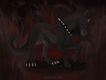 animal_genitalia balls bodily_fluids cave chain collar cum digitigrade dripping feet feral genital_fluids genitals hindpaw hooves lava male male_feral mane paws penis penis_tip precum precum_drip quadruped scales sheath solo standing tail uneven_balls unguligrade thathornycat capitoline_ranch flux_(capitoline_ranch) equid equine mammal scalie hi_res