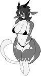 anthro big_breasts bikini black_bikini black_body black_clothing black_swimwear breasts clothing collar collarbone eyebrows female fur hair hands_behind_back horn looking_at_viewer navel short_hair solo swimwear tail thick_thighs two-piece_swimsuit white_body wide_hips pgm300 mythology chabett dragon furred_dragon furred_scalie mythological_creature mythological_scalie scalie wingless_dragon 2024 absurd_res hi_res monochrome sketch