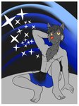 2018 abstract_background anthro anthrofied border boxer_briefs boxer_briefs_only bulge clothed clothing fuze generation_3_pokemon hand_behind_head hi_res lidded_eyes male navel nintendo nipples pawl_(fuze) pokemon pokemon_(species) pokemorph poochyena sitting sitting_on_ground solo topless underwear underwear_only white_border