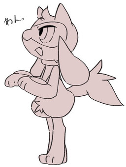 ambiguous_gender anthro facial_markings fangs fur hair head_markings markings mask_(marking) open_mouth simple_background solo standing tail teeth text white_background yakiniku628 nintendo pokemon generation_4_pokemon pokemon_(species) riolu japanese_text monochrome
