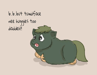 ambiguous_feral ambiguous_gender amputee baby_talk black_eyes dialogue disability feral fur green_body green_fur green_hair green_tail hair offscreen_character open_mouth quadruple_amputee sad side_view simple_background solo tail tan_background teeth text young young_ambiguous young_feral carpdime fluffy_pony fluffy_pony_(species) mammal digital_media_(artwork) english_text shaded