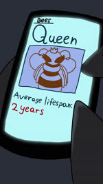 6_arms antennae_(anatomy) anthro biped black_sclera black_text cellphone crown duo electronics eyes_closed female frown headgear hug male multi_arm multi_limb phone queen red_text royalty sad smartphone smile text white_eyes wings rare_doodle arthropod bee hymenopteran insect queen_bee 2022 9:16 animated colored comment_chain english_text hi_res short_playtime sound webm