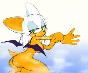anthro bathing bedroom_eyes big_breasts big_butt breasts butt convenient_censorship covering covering_breasts female looking_at_viewer narrowed_eyes nude seductive solo tail wet wet_body wings analautism sega sonic_the_hedgehog_(series) rouge_the_bat bat mammal