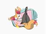 abstract_background ambiguous_gender anthro butt fire legs_up looking_at_viewer lying on_back pawpads paws solo stick some_sort_of_fox nintendo pokemon braixen canid canine generation_6_pokemon mammal pokemon_(species)