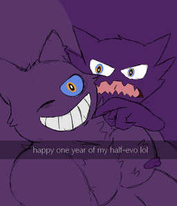 anthro duo gesture grin hand_gesture male multicolored_eyes musclegut muscular muscular_male neck_tuft nipples open_mouth pecs pointing pointing_at_another purple_background purple_nipples simple_background slightly_chubby slightly_chubby_male smile text tuft nauiho nintendo pokemon snapchat perneh pysyva generation_1_pokemon gengar ghost haunter pokemon_(species) spirit english_text hi_res father_(lore) father_and_child_(lore) father_and_son_(lore) parent_(lore) parent_and_child_(lore) parent_and_son_(lore) son_(lore)