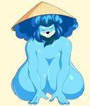 3_toes anthro big_breasts blue_body breasts conical_hat eyes_closed feet female huge_breasts hyper hyper_breasts scarf solo toes whiskers vanillabeangoat alexis_(vanillabeangoat) canid canine mammal hi_res