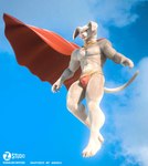 5_fingers abs anthro blue_sky bulge cape clothed clothing fingers fur looking_at_another male muscular muscular_male sky solo superhero superpower topless white_body white_fur zorryn dc_comics dc_league_of_super-pets dc_universe krypto canid canine canis domestic_dog mammal 3d_(artwork) digital_media_(artwork)