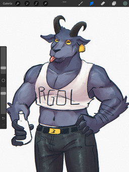 anthro arm_hair art_program_in_frame belt belt_buckle body_hair bottle bottomwear buckle clothing container cork crop_top crossgender denim denim_bottomwear denim_clothing ear_piercing ear_tag female fingers ftm_crossgender fur grey_body grey_fur hand_on_hip holding_bottle holding_container holding_object hooved_fingers hooves horizontal_pupils horn jeans looking_at_viewer male muscular muscular_anthro muscular_female navel pants pecs piercing pupils shirt simple_background solo text text_on_clothing text_on_shirt text_on_topwear tongue tongue_out topwear white_background yellow_eyes said_the_saisio coffee_stain_studios epic_games fortnite goat_simulator pilgor_(goat_simulator) bovid caprine goat mammal 2022 digital_media_(artwork) hi_res procreate_(artwork) spanish_text