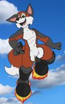 anthro boots clothing cloud flying footwear male rocket_boots shoes sky solo how-did-we-get-here crygus canid canine fox mammal 5:8 hi_res