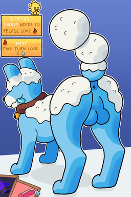 anus balls bell bell_collar blue_body butt card collar feral genitals information looking_away male presenting presenting_anus raised_tail rear_view simple_background snow solo tail text tongue tongue_out toony lotnik5 wildfrost snoof_(wildfrost) canid canine canis domestic_dog elemental_creature mammal mineral_fauna snow_creature 2:3 hi_res shaded simple_shading