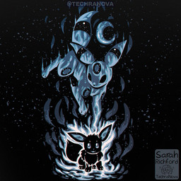 ambiguous_gender aura black_background black_body black_eyes crescent_moon duo feral moon quadruped simple_background techranova nintendo pokemon eevee eeveelution generation_1_pokemon generation_2_pokemon mammal pokemon_(species) umbreon 1:1