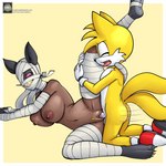 anthro bandage big_breasts breasts brown_body brown_skin butt clothing duo feet female fur holding_leg humanoid_on_anthro legwear lying male male/female on_side sharp_teeth size_difference stirrup_stockings stockings teeth text vaginal yellow_body yellow_fur fourssss sega sonic_the_hedgehog_(series) miles_prower n'cathe animal_humanoid canid canine cat_humanoid domestic_cat felid felid_humanoid feline feline_humanoid felis fox humanoid mammal mammal_humanoid mummy undead 1:1 crossover hi_res url