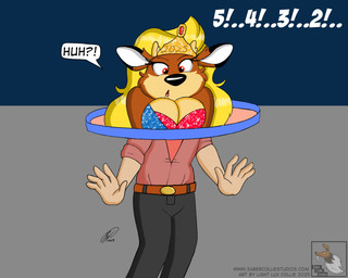 after_transformation age_regression aged_down anthro blonde_hair boob_press breast_squish breasts brown_body brown_fur clothed clothed_anthro clothed_female clothed_male clothing collin_(lightluxcollie) comic_panel crown dialogue female frankie_(lightluxcollie) fur gender_transformation hair headgear holidays horn male multicolored_body multicolored_fur news news_report shocked solo speech_bubble squish text toony transformation transformation_ring transformation_sequence lightluxcollie new_year new_year_2025 deer human humanoid mammal new_world_deer comic hi_res url