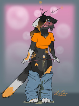 anthro blush bodily_fluids clothing female fur genital_fluids omorashi peeing urine urine_on_self watersports wetting frmcast351 lucy_(frmcast351) domestic_cat fairy felid feline felis mammal absurd_res hi_res