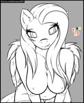 absurd_res anthro anthrofied big_breasts breasts equid equine female fluttershy_(mlp) friendship_is_magic hasbro hi_res killerqueen1911 line_art looking_at_viewer mammal my_little_pony mythological_creature mythological_equine mythology nipples pegasus sitting smile solo unfinished wings