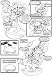 anthro assimilation breasts clothing crossgender dialogue duo female female/female footwear grin high_heels hypnosis hypnotic_eyes machine medium_breasts mind_control mtf_crossgender open_mouth restrained ringed_eyes shoes smile snake_hands speech_bubble text chaoscroc sega sonic_the_hedgehog_(series) miles_prower snoot_booper canid canine fox mammal reptile robot scalie snake 2023 comic english_text greyscale hi_res monochrome