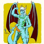 anthro blue_body genitals male multi_arm multi_eye multi_limb muscular muscular_male penis red_eyes simple_background solo wings zataekink european_mythology mythology demon dragon mythological_creature mythological_scalie scalie western_dragon hi_res
